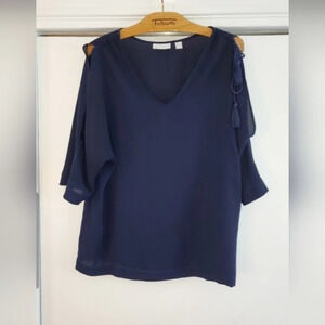 New York & Company 3/4 Sleeve Small Navy Blouse